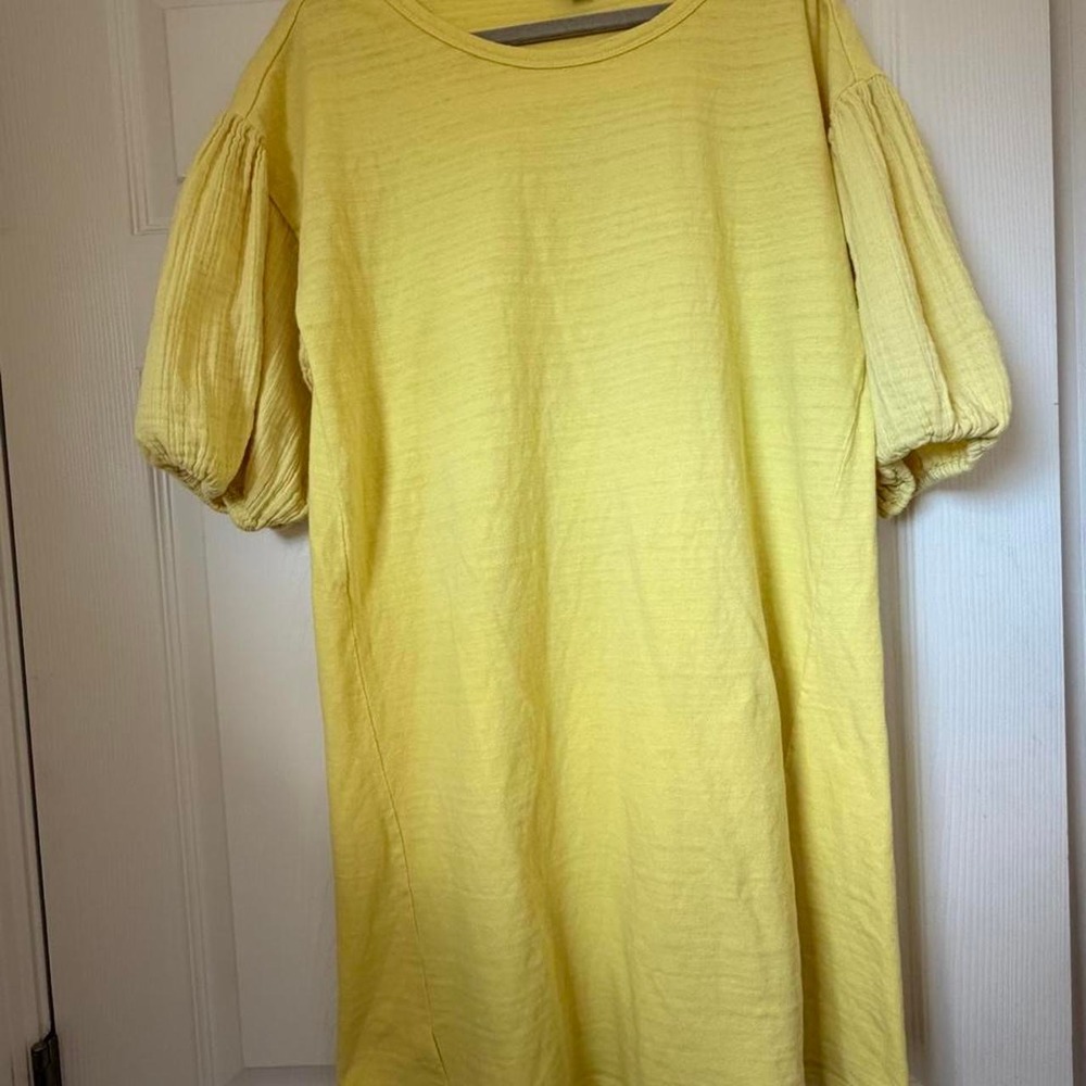 LOFT Outlet Yellow Slub Knit Puff Sleeve T-Shirt Dress Womens Medium